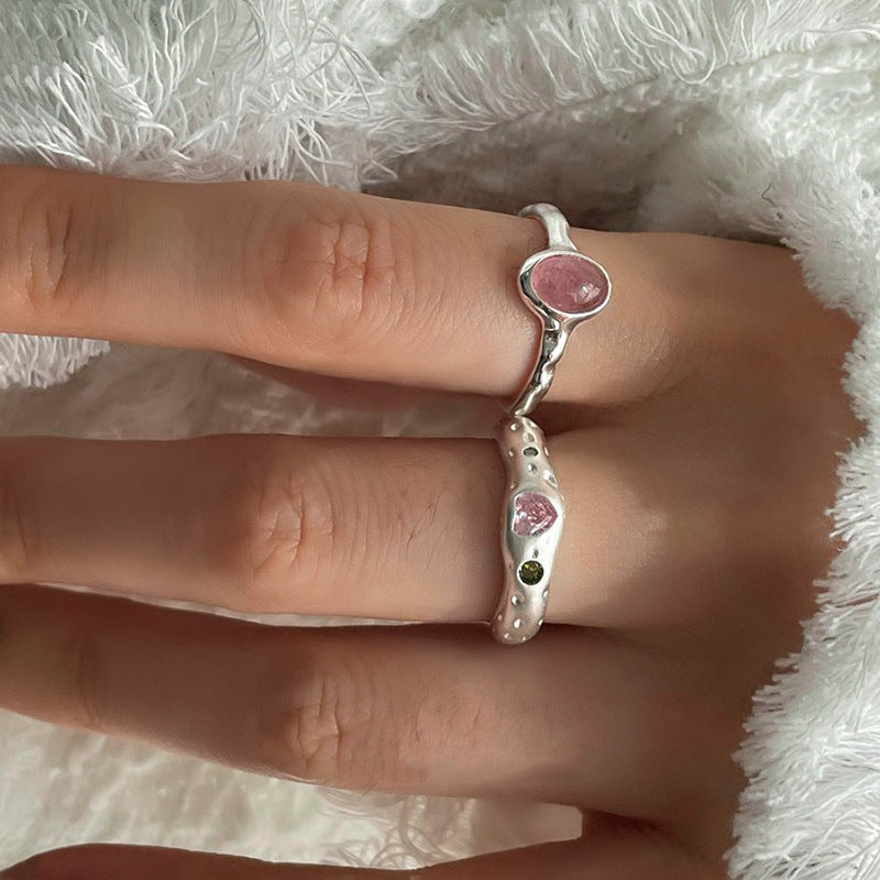 Simple Niche Design Gentle Strawberry Quartz Colorful Crystals Ring
