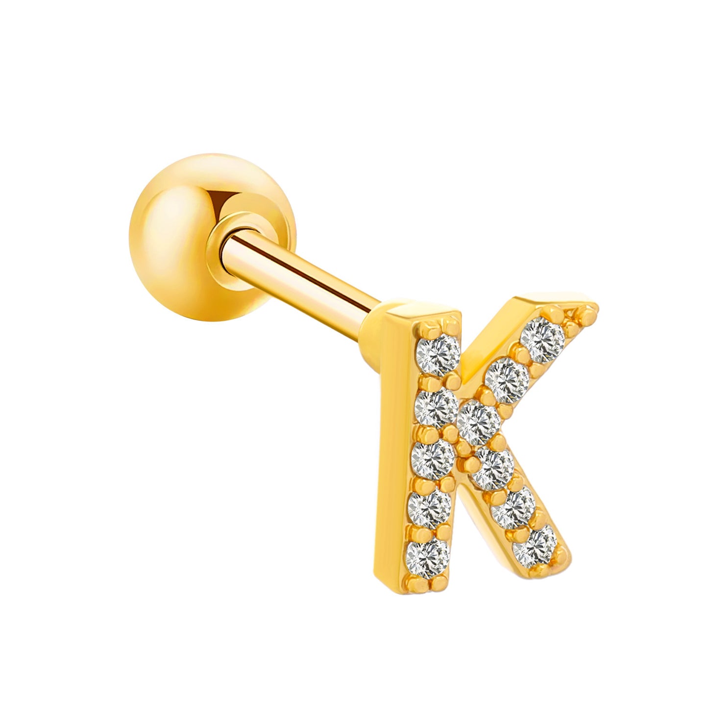Inlaid Zircon 26 English Letters Ear Bone Stud Retro Personality Alloy Letter Thread Stud Earrings Ear Piercing