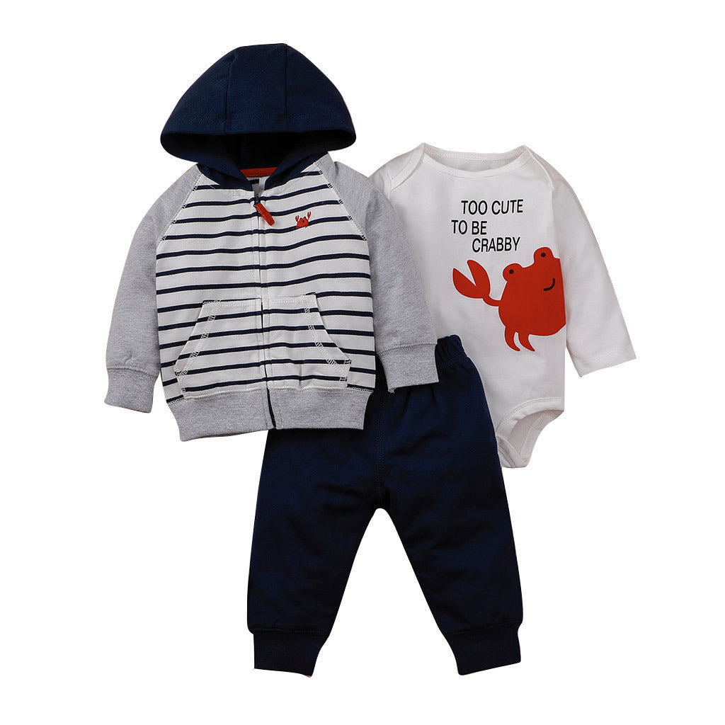 Costume d'automne pour enfants, ensemble trois pièces avec lettres imprimées et fermeture éclair, vêtements pour nouveau-nés