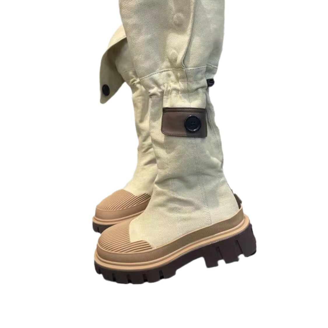 Denim femme bottes toile fond épais tête ronde