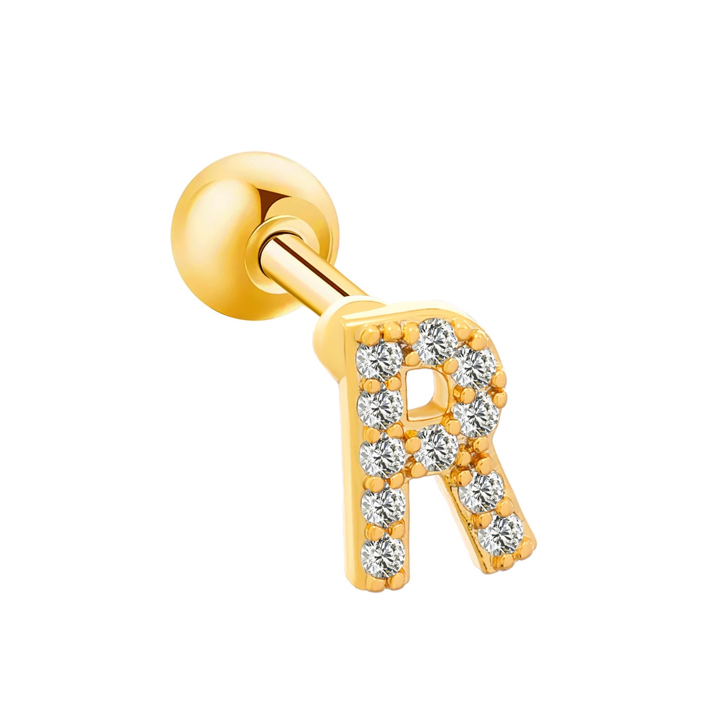Inlaid Zircon 26 English Letters Ear Bone Stud Retro Personality Alloy Letter Thread Stud Earrings Ear Piercing