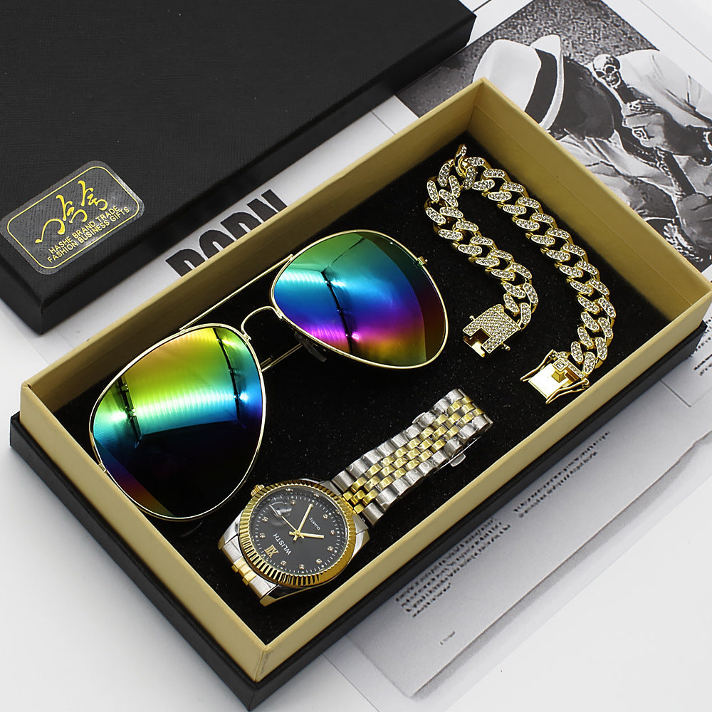 Montre-bracelet lunettes nouvelle montre pour hommes affaires commerce extérieur lunettes de soleil montre boîte-cadeau costume