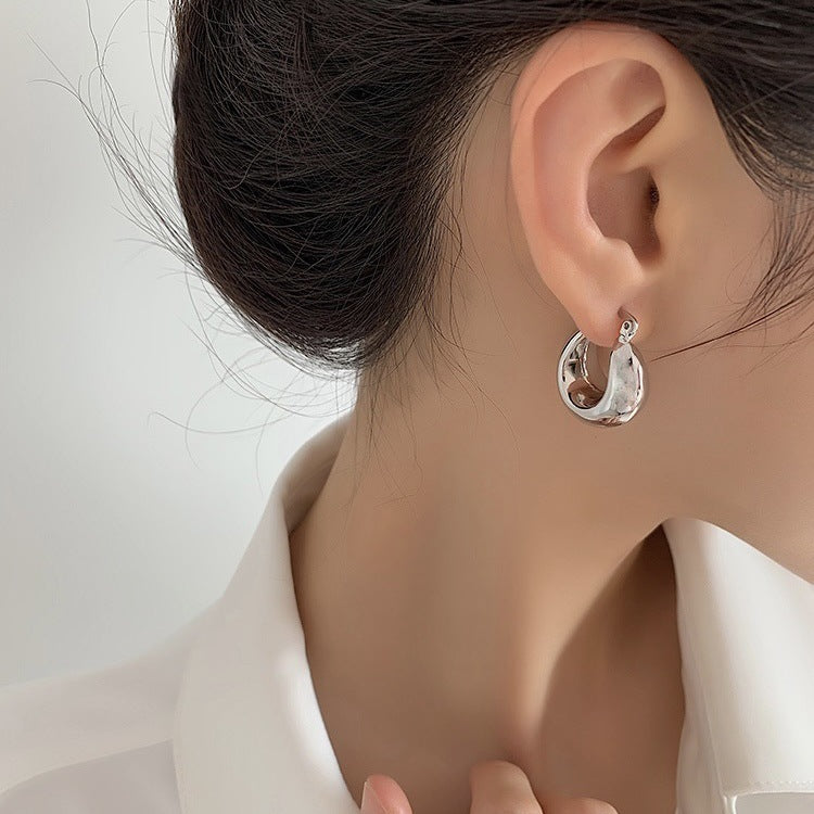 Boucles d'oreilles ovales plaquées en cuivre, or véritable 18 carats, Texture Simple, entrée de tempérament Lux, haute qualité