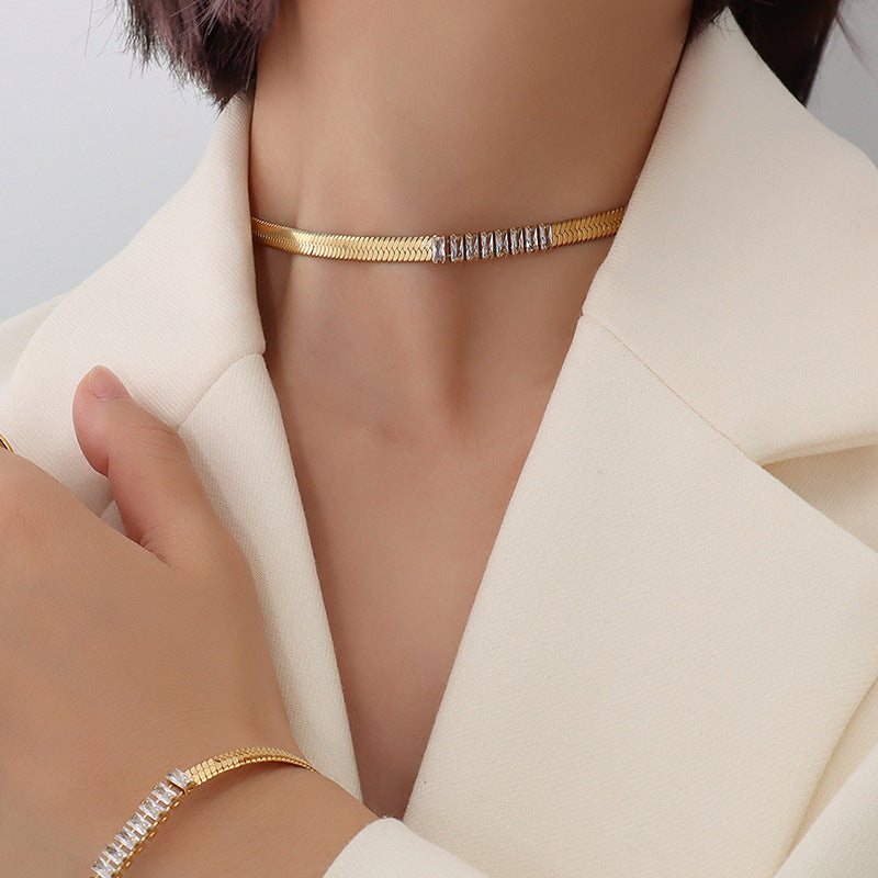 Zirconium Diamond Titanium Steel Necklace Bracelet