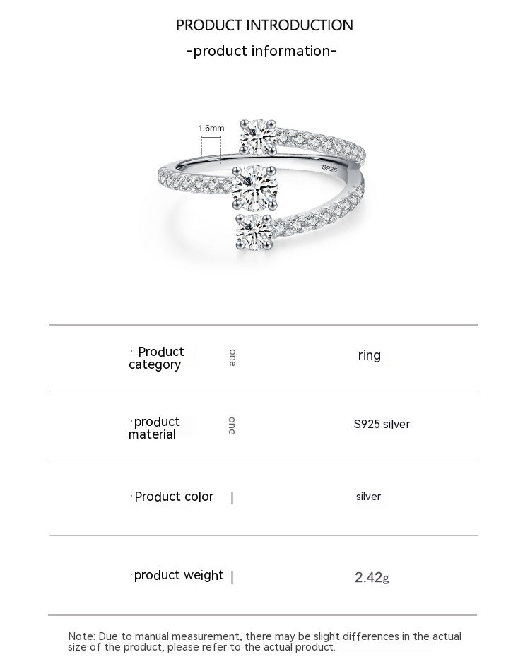 S925 Silver Geometric Design Artificial Diamond Ring Female European And American