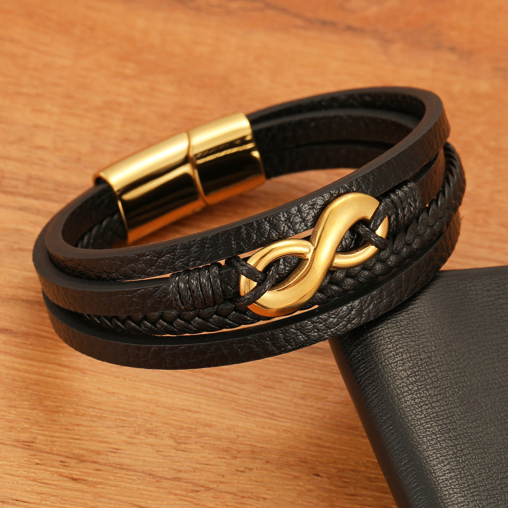 Digital 8 Multi-layer Leather Bracelet Men's Bracelet Leather Rope