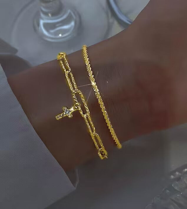 Sparkling Zircon Bracelet 2-piece Set