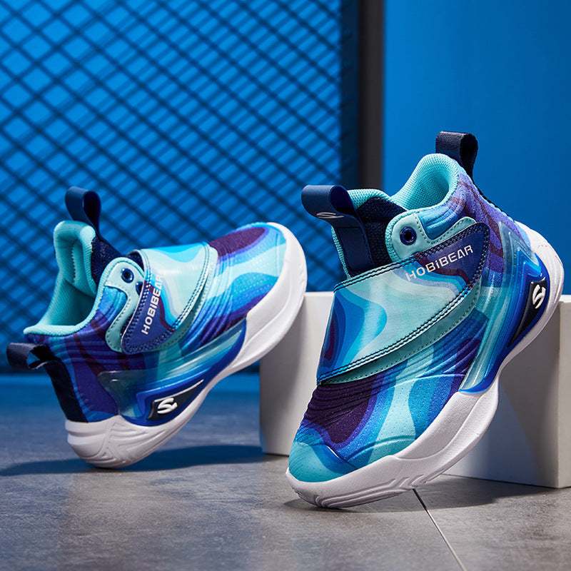 Superficie de cuero, zapatos de baloncesto ligeros y transpirables para niños, zapatos para correr casuales