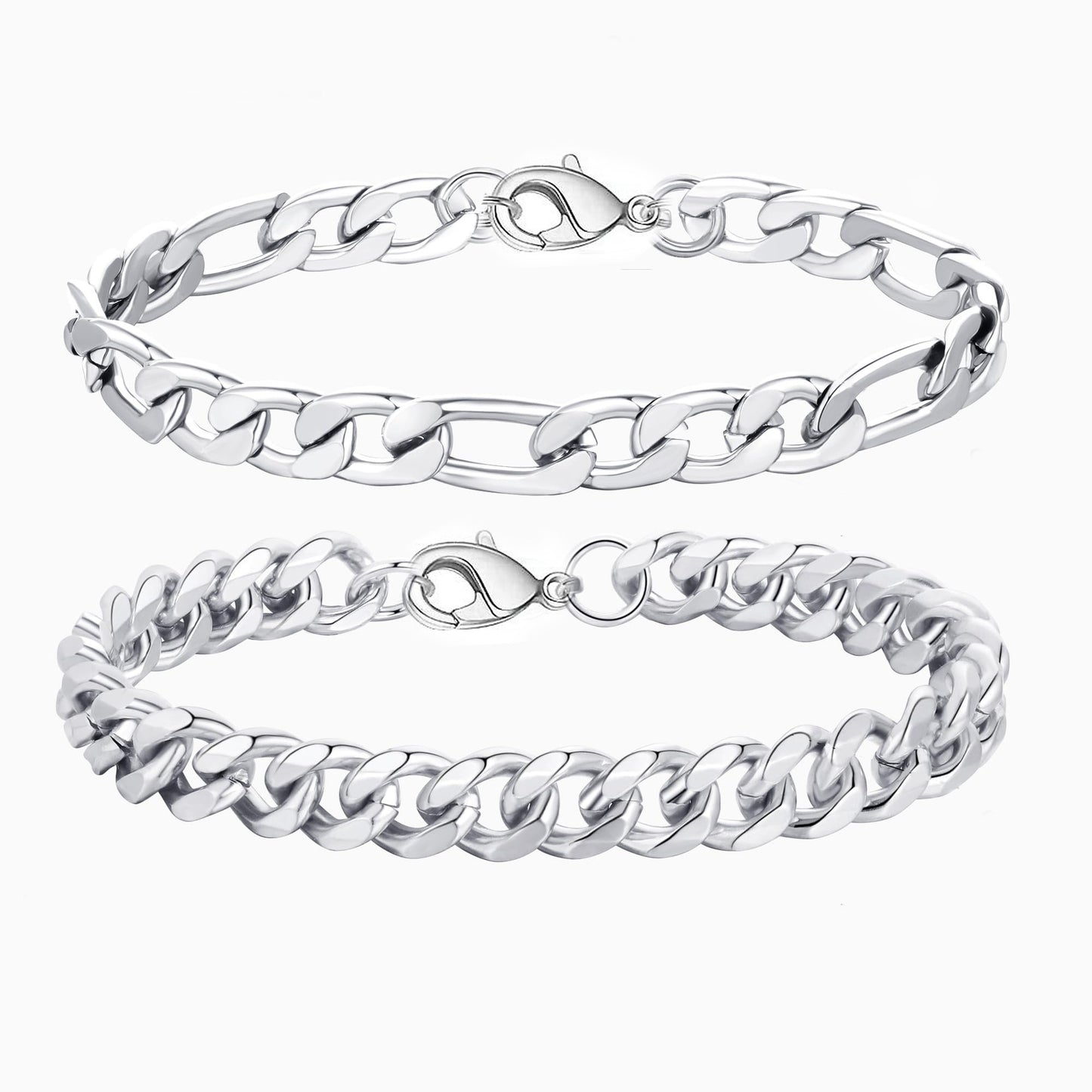 Conjunto de dos piezas de pulsera cubana de acero inoxidable para hombre