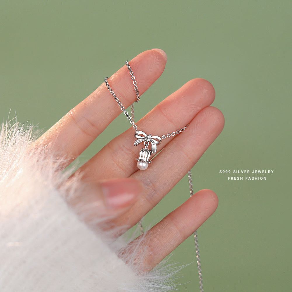 S999 Sterling Silver Bow Lily Necklace