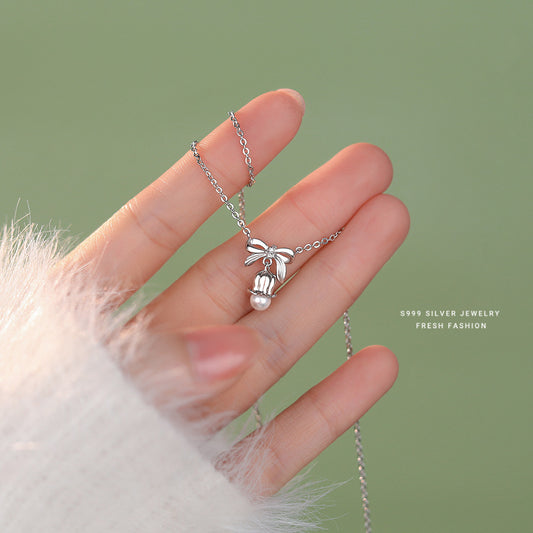 Collier en argent sterling S999 avec nœud en forme de lys