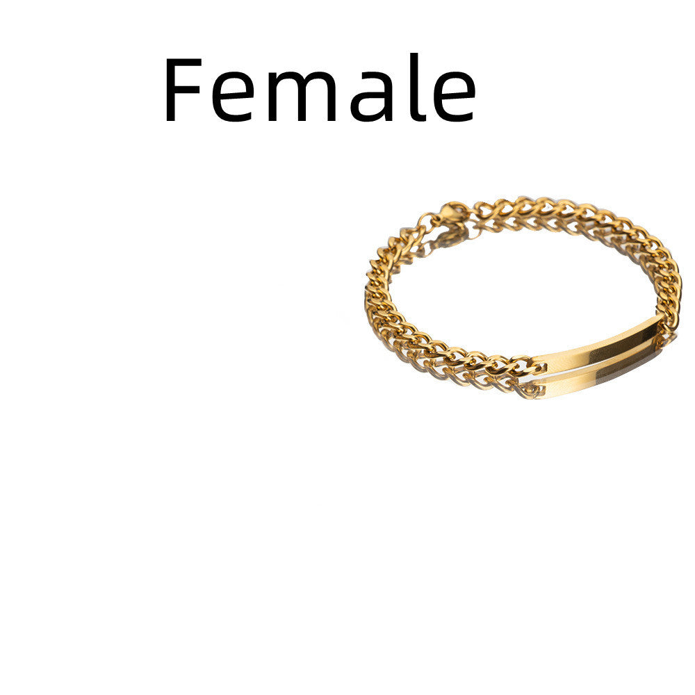 Engraved Titanium Steel Lovers' Day 18K High Quality Gold Plated Bracelet