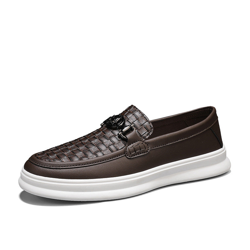 Zapatos de traje formales sin cordones de moda retro con superficie de cuero informal de caña baja