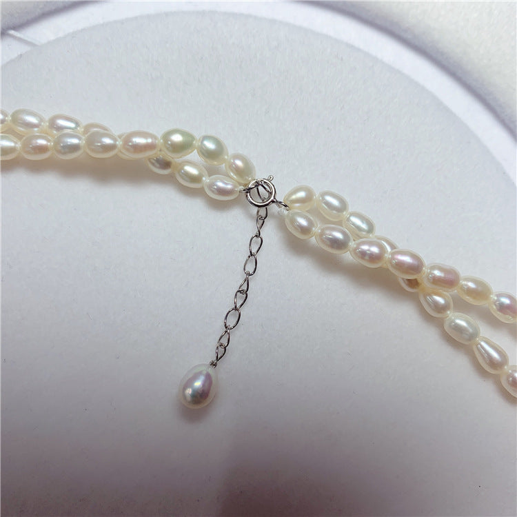 Fashionable Retro Freshwater Pearl Double-layer Rice Bead Necklace