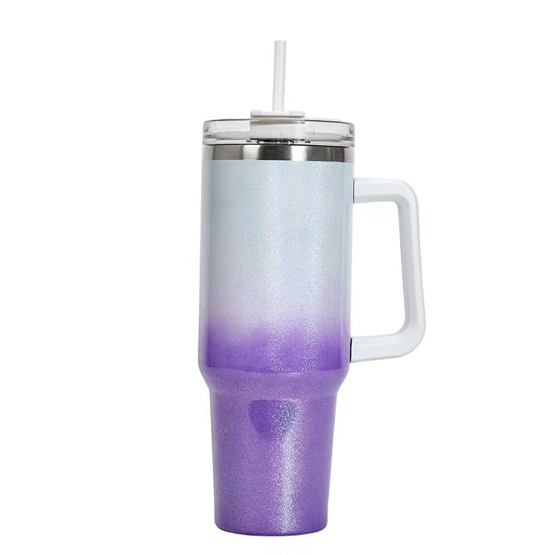 Taza aislante de café de paja con asa, botella de agua portátil de acero inoxidable para coche, taza térmica sin BPA de viaje de gran capacidad, 40oz