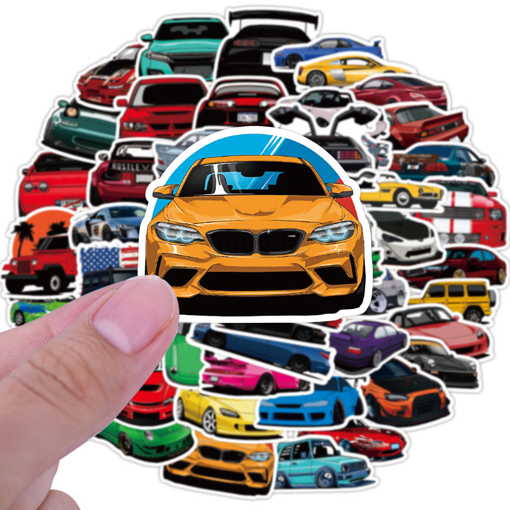 50 piezas de pegatinas de grafiti de coche de carreras modificadas, decoración personalizada para equipaje y portátil