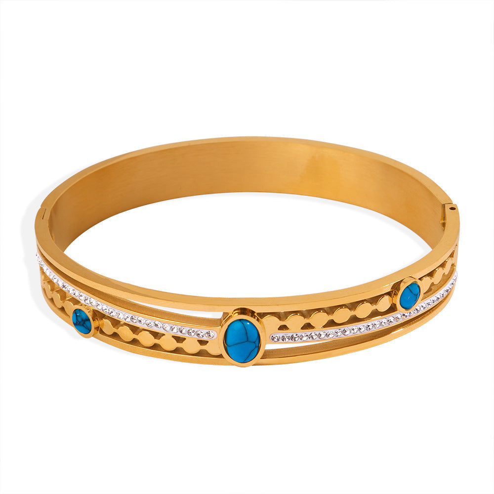 Bracelet à boucle en Zircon incrusté de Turquoise de Style Vintage français