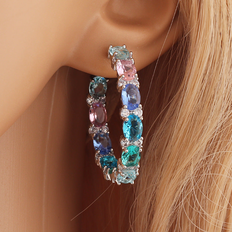 Pendientes de anillo redondos a juego de colores brillantes Circón de color elegante