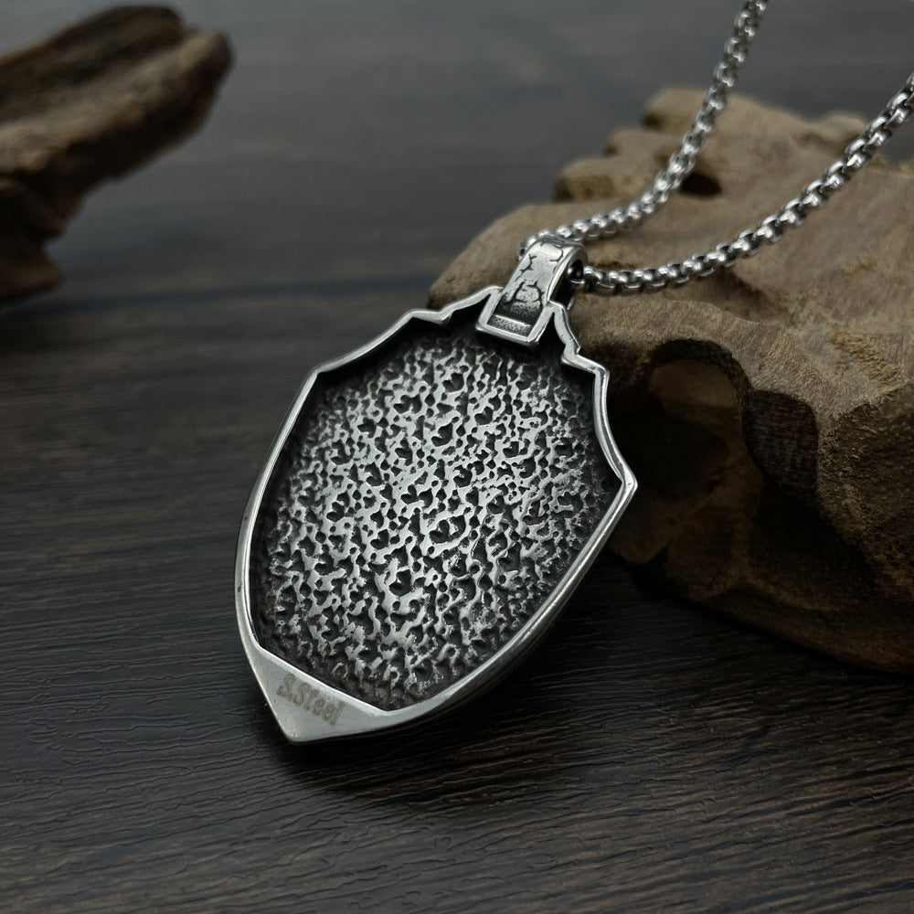 OP Retro Design Warrior Shield Titanium Steel Pendant Necklace