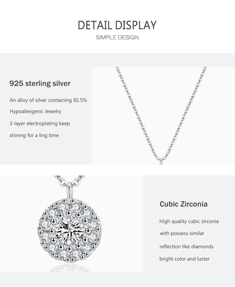 S925 Sterling Silver Round Finely Inlaid Pendant Necklace Women's Japanese And Korean Style