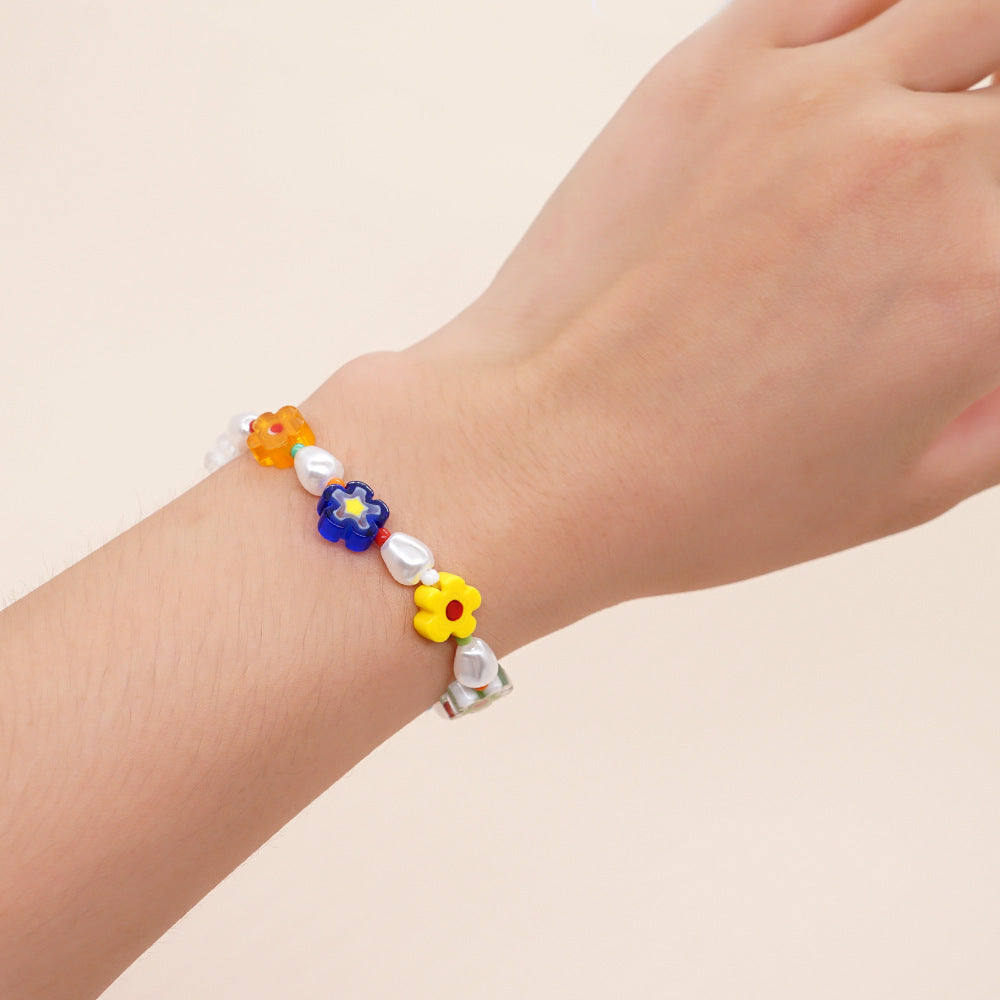 Bohemian Christmas Flower Gold Buckle Stretch Shell Women's Bracelet