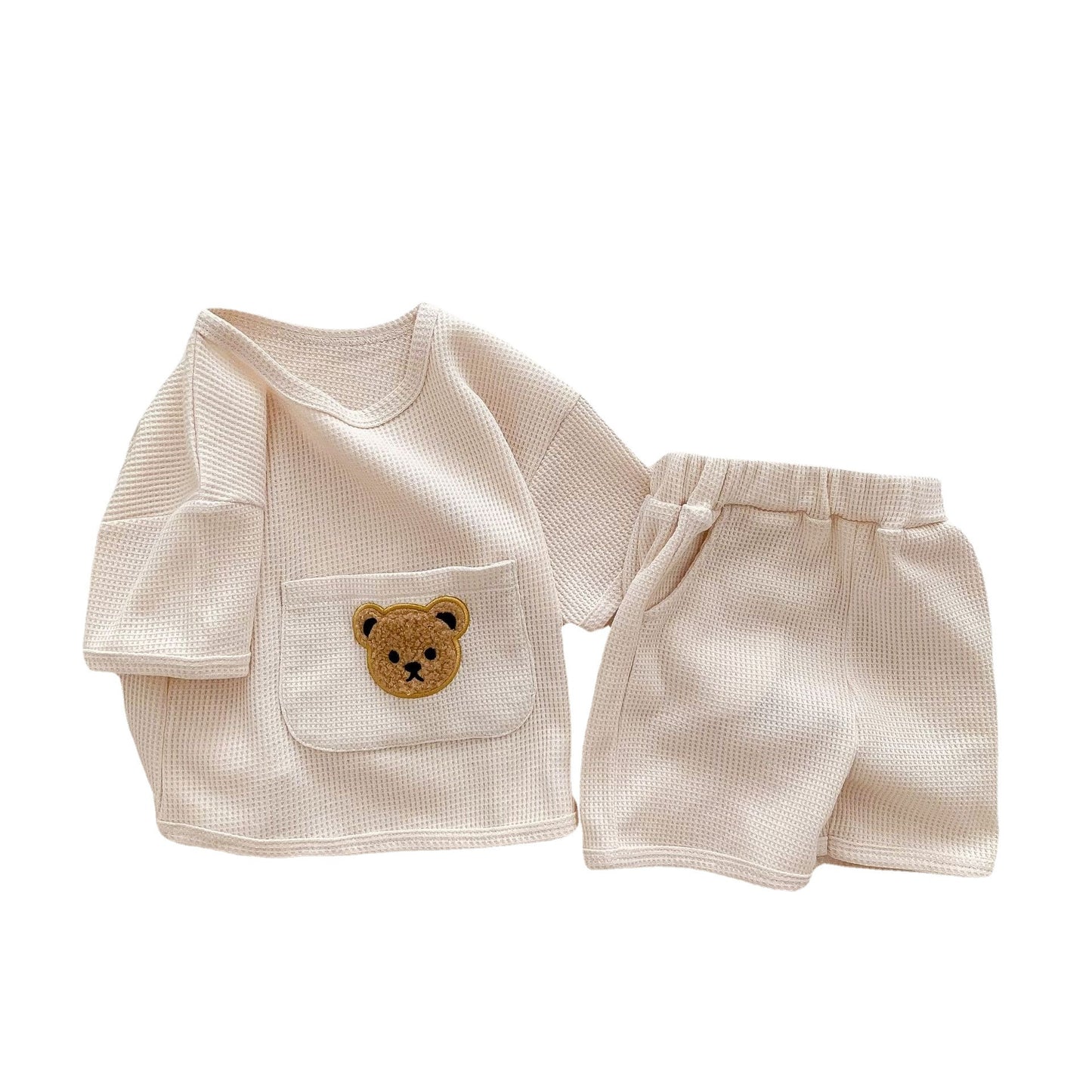 Costume unisexe pour bébé, vêtements d'été deux pièces gaufrés