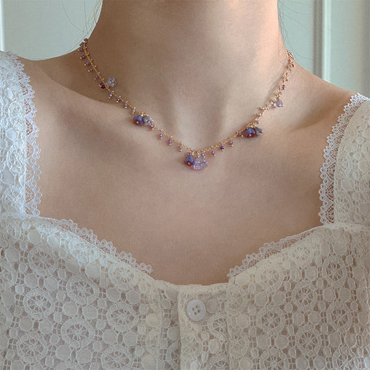 Bracelet à fleurs violettes mystérieuses en perles tchèques