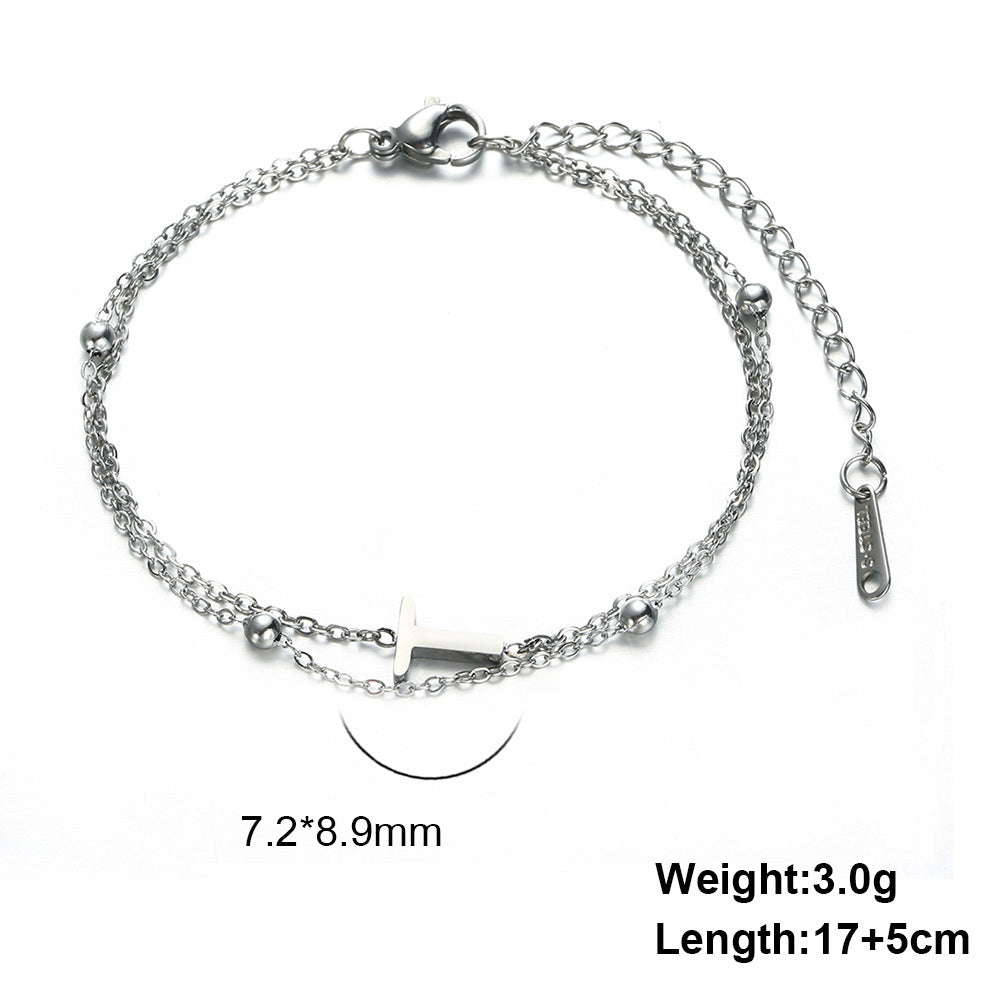 Cut Titanium Steel Double-layer Chain 26 Letters Pendant Bracelet