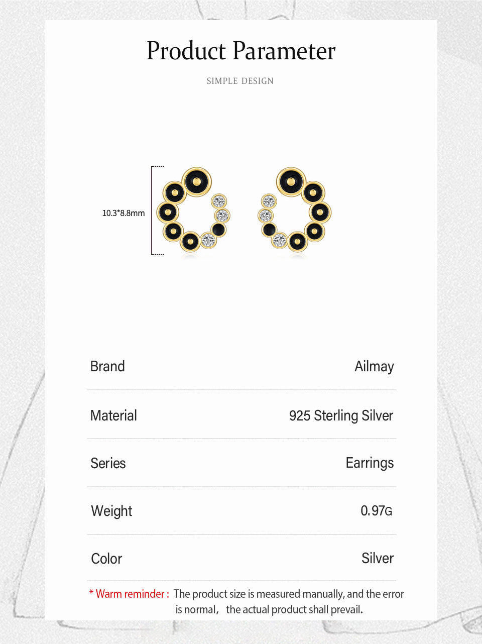 S925 Silver Black Round Micro Zircon-encrusted Stud Earrings