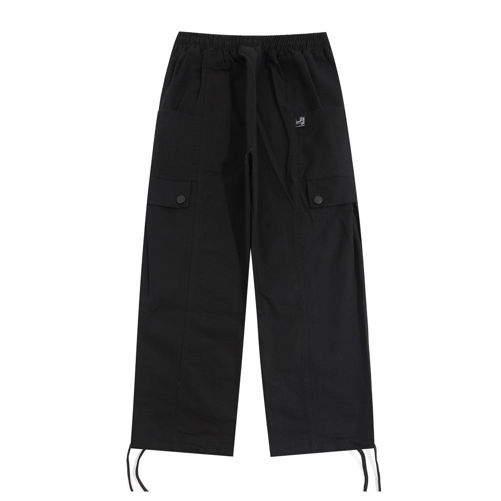 Men's American-style Multi-pocket Solid Color Straight-leg Trousers