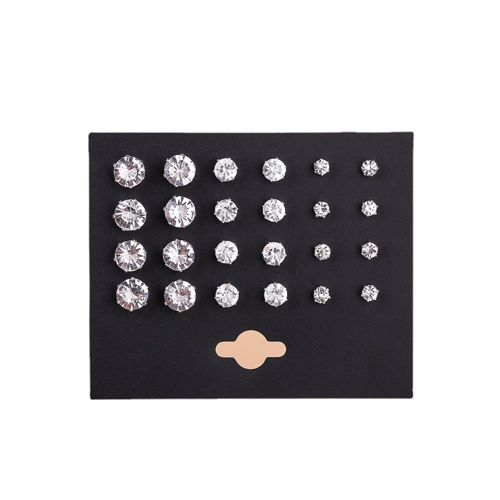 Round Six-claw Crystal Zircon Card Pack 12 Pairs Of Ear Studs