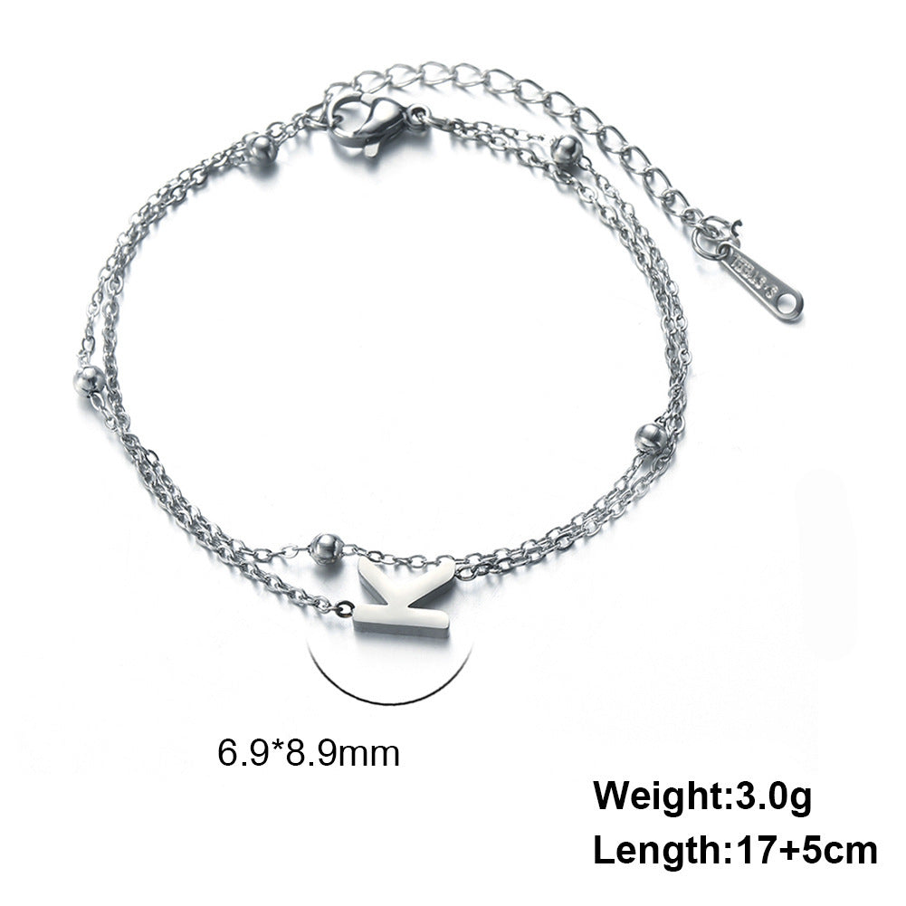 Cut Titanium Steel Double-layer Chain 26 Letters Pendant Bracelet