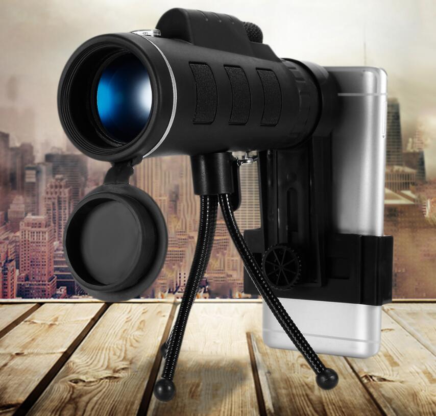 Compatible avec Apple, télescope monoculaire BAK4 40 x 60 HD, vision nocturne, prisme, avec boussole, clip de téléphone, trépied pour activités de plein air