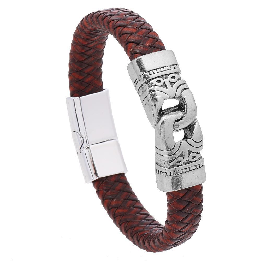 Alloy Hand-held Men's Leather Woven Bracelet