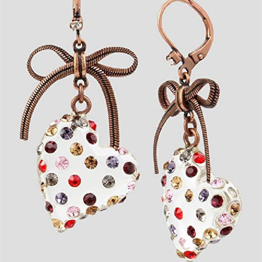 Bowknot Transparent Peach Heart Multicolor Gemstone Earrings For Women
