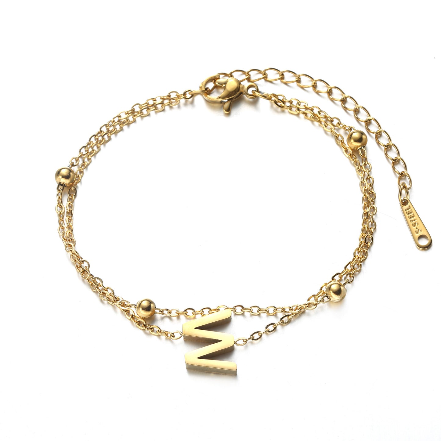 Cut Titanium Steel Double-layer Chain 26 Letters Pendant Bracelet