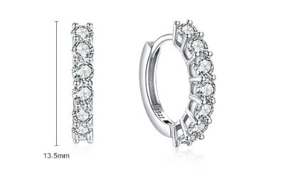 S925 Sterling Silver Circle Full Diamond Earrings Women's European And American Fashion