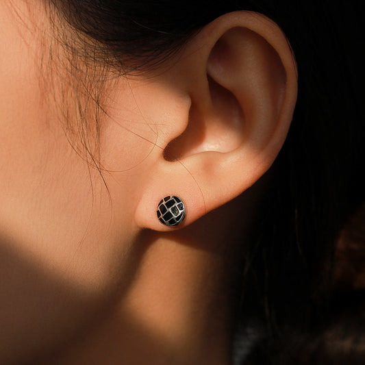 S925 Sterling Silver Round Black Dripping Stud Earrings Women's European And American Style