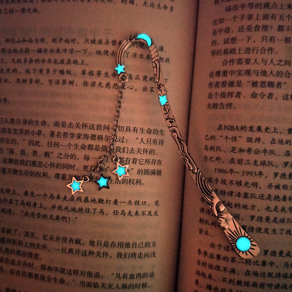 Marcador de libros de metal brillante estrella retro de cinco puntas fluorescente