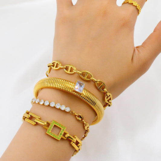 Titanium Steel Square Zircon INS18K Gold Bracelet