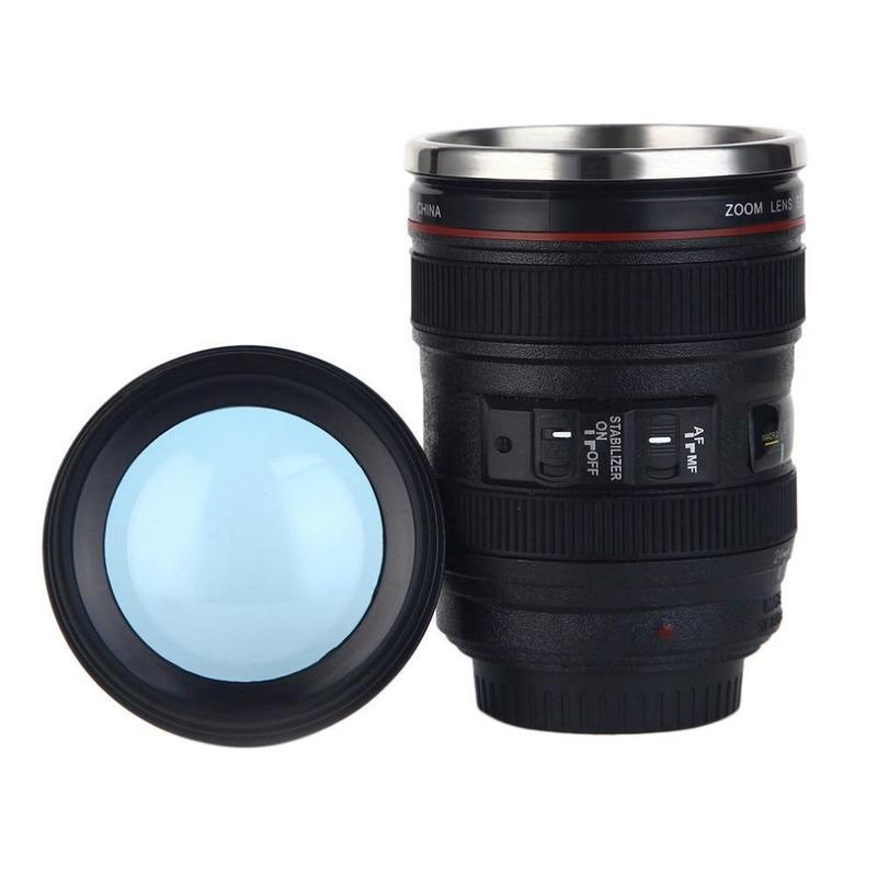 Tasse de voyage pour objectif d'appareil photo en acier inoxydable