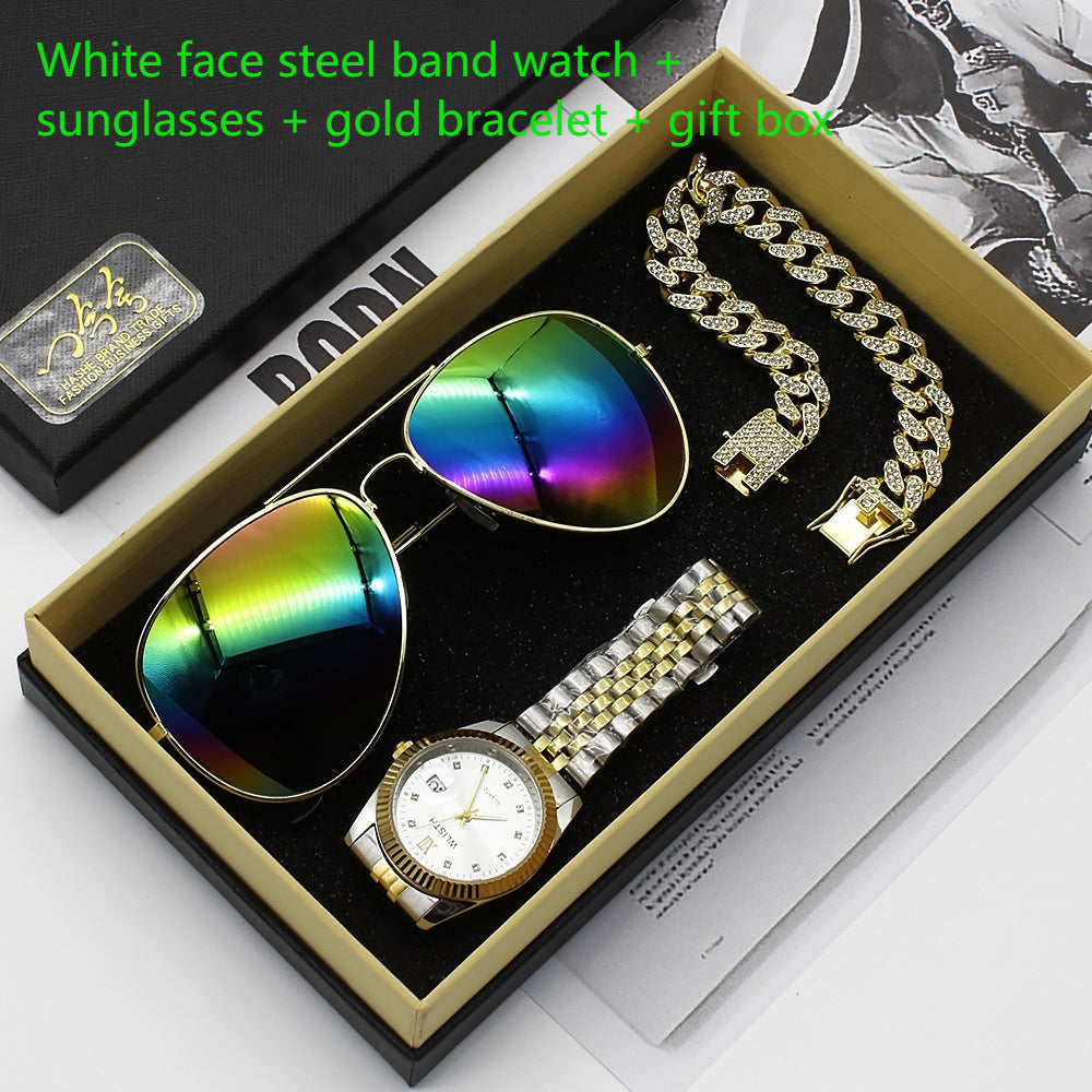Montre-bracelet lunettes nouvelle montre pour hommes affaires commerce extérieur lunettes de soleil montre boîte-cadeau costume