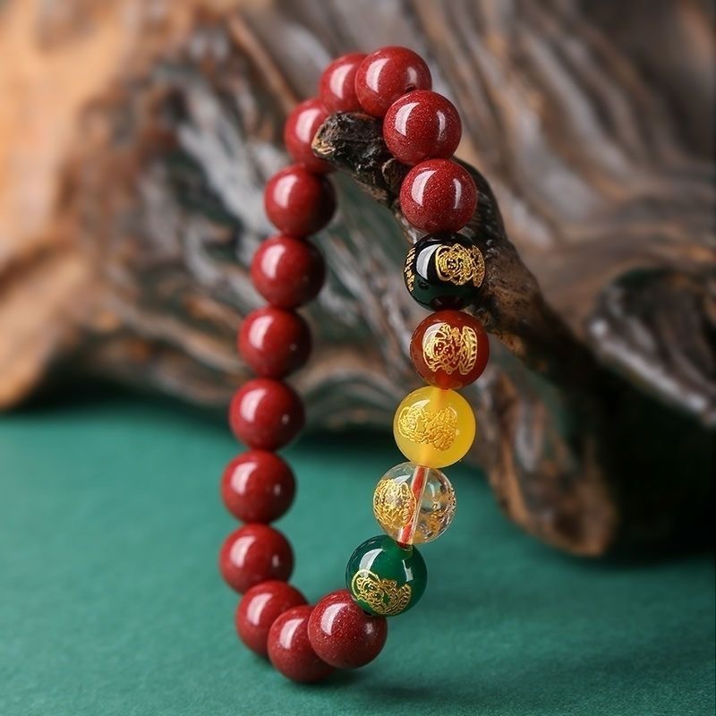 Bracelet Cinabre Naturel Cinq Dieux De La Richesse Or Violet