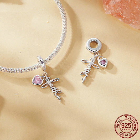 Colgante de fe de estilo retro, cuentas sueltas con cuentas chapadas en oro blanco de plata de ley S925