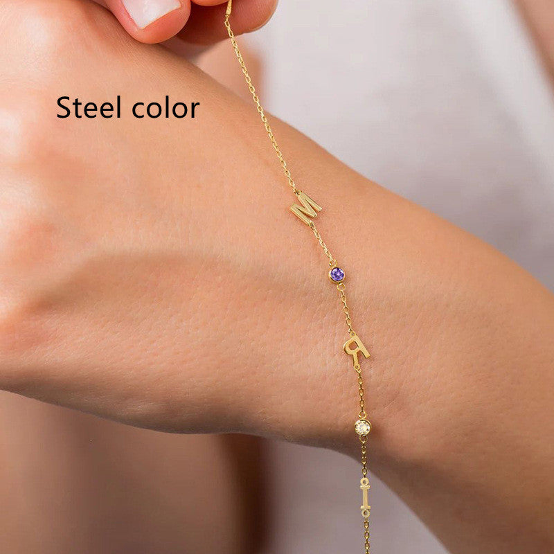 Bracelet Diamant d'Eau Acier Titane Femme 26 Lettres Anglaises