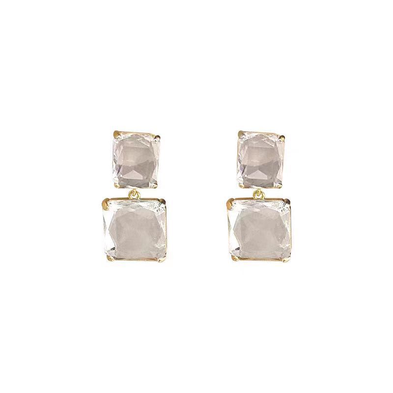 European And American Retro Geometric Square Transparent Crystal Earrings