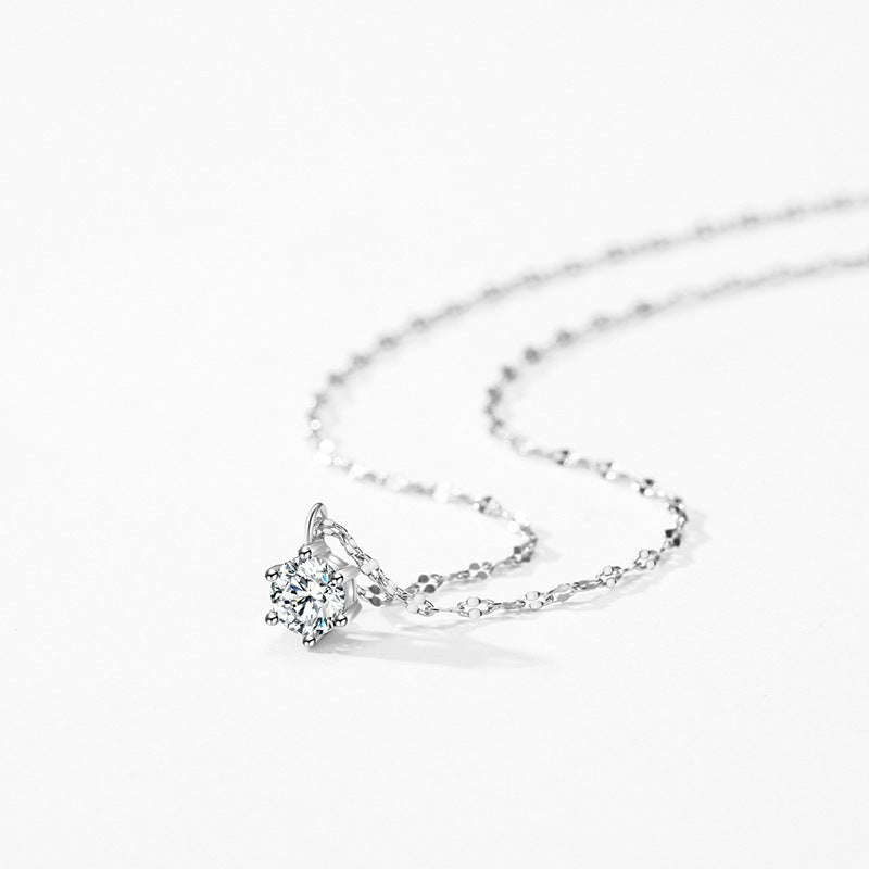 S925 Sterling Silver Super Shiny Solitaire Necklace Women's European And American Style
