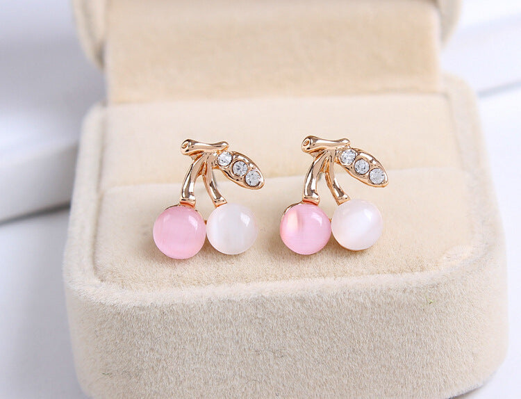 Colored Cat's Eye Stone Cherry Earrings