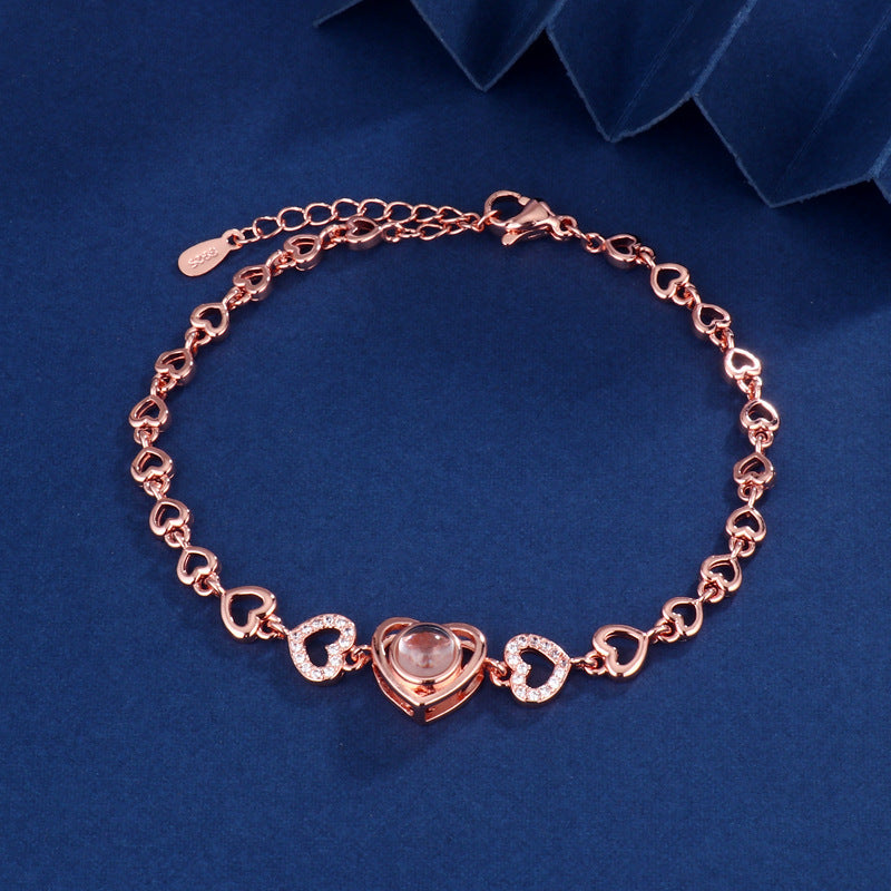 Bracelet Photo couleur HD en forme de cœur en Zircon, Projection d'amour, assorti à tout, à la mode