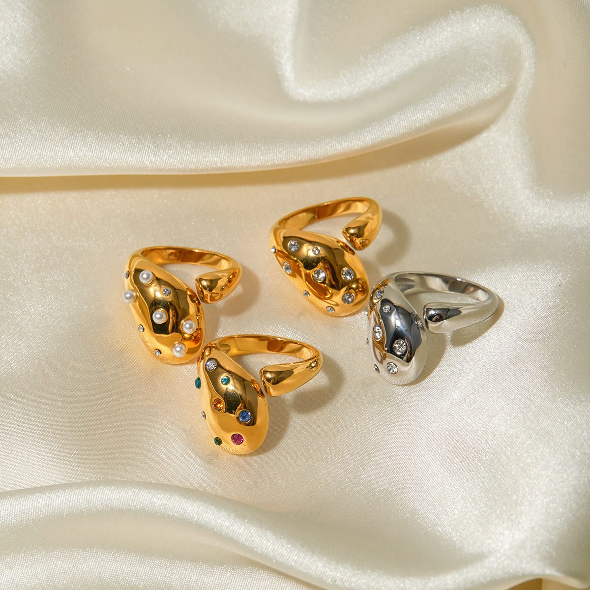 18K Gold Stainless Steel Inlaid Color Diamond Ring